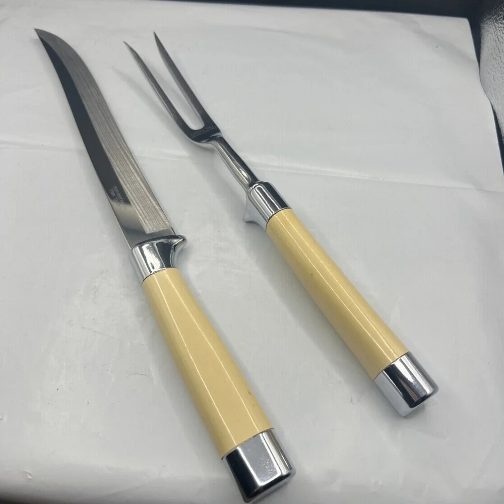 Carvel Hall 2 Piece Carving Set Knife & Meat Fork Cream Handle Stainless USA